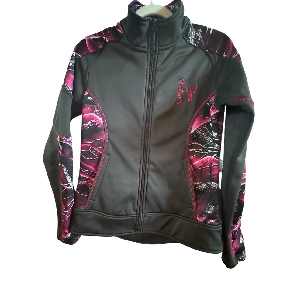 Huntworth Woman's Black Small Active Jacket Pink Black Camo Side Panels Sleeves
